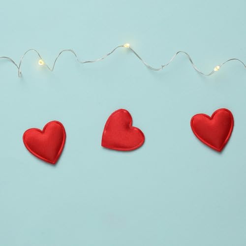 QUARKZMAN Herzförmige Pom Pom Herzen aus Filz für Valentinstag Basteln 4 cm x 4 cm für Dekoration Zuhause Party Kunsthandwerk, Rot, Packung mit 100
