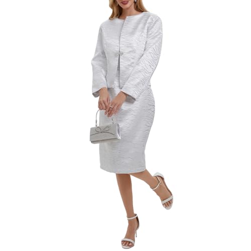 Women's 2 Piece Dress Church Suits Mother Gifts Formal Occasion Party Elegant Jacquard Embroidery Jacket Church Set3