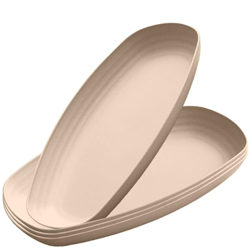 Image of Unbreakable Deep Dinner Plates, Microwavable & Dishwasher Safe for Kitchen, Wheat Straw Plates, Bpa Free Plates for Camping, Reusable Dinner Plate Set, Large Kitchen Dishes (Beige, Pack of 4)