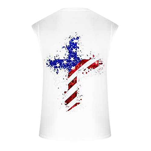 4Th Of July Star Striped Print Tank Shirts For Mens Trendy Muscle Gym Workout Round Neck Sleeveless Tees Slim Fit Shirt #TOP5