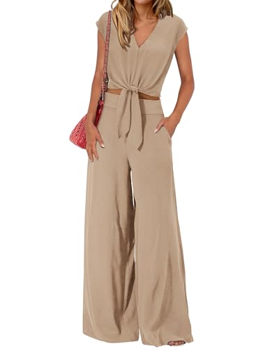 PRETTYGARDEN Vacation Outfits For Women 2025 Crop Tops Flowy Pant