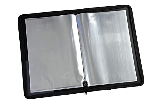 Image of Worldone Zipper Display Book Folder for Documents, with Name Card, Made of 0.8mm Virgin PP Material with 20 Bound Plastic Binder Sleeves, Size FC (fullscap), Black, Set of 1