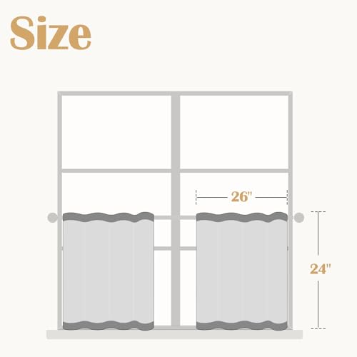 Image of jinchan Ivory Floral Linen Kitchen Tier Curtains 24 Inch, 2 Panels