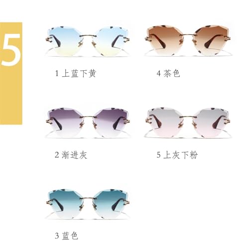 Retro Metal Cat Eye Women Men's Rimless Gradient Sun Glasses Trendy Light Diamond Eyewear Shades Uv4003