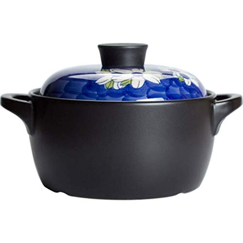 XOUVY Lotus Blue 3 Quart Cartoon Motif Céramique Ronde Noir Plaque Casserole/Casserole/Terre Pot/Cuisine en céramique avec Couvercle Blanc Résistant à la Chaleur Fox Girl Oncle Brown (Taille : Petit)