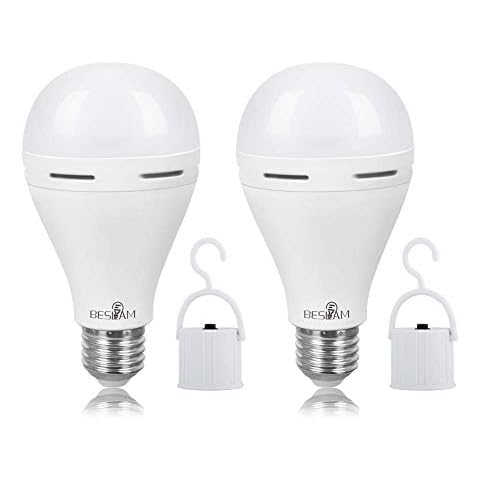 BESLAM Rechargeable Bulbs Emergency LED Light Bulbs with Battery Backup Light Emergency Bulb for Power Outage 40W Equivalent E26 Medium Screw Base 6500K Daylight 450 Lumens 2 Packs Cover