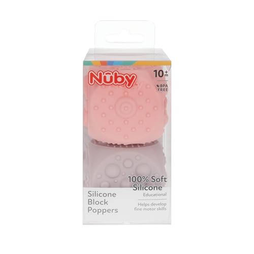 Image of Nuby Silicone Block Poppers - (2-Pack) Interactive Baby Block Toy for Babies 10+ Months - Pink and Purple