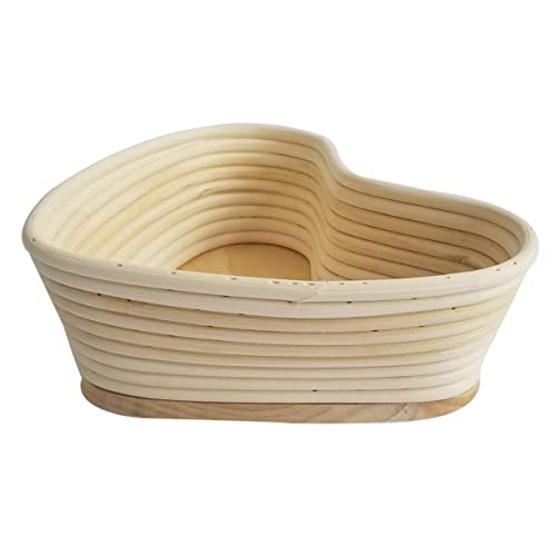 MUCKLILY Unbleached Heart Shape Vine Proofing Basket for Bread Baking Natural Rattan Dough Container with Cover Khaki Baking Tool for Artisan Bread Making