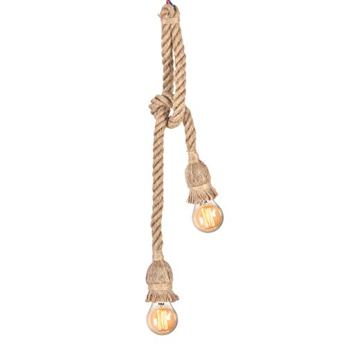 Preisvergleich Produktbild Seil Kronleuchter Pendelleuchte Deckenleuchte E27 Sockellampe Kabel Retro Stil Loft Kronleuchter ohne Birne für DIY Haus Schlafzimmer Restaurant Cafe Bar Landhausstil Dekoration(Double Heads)