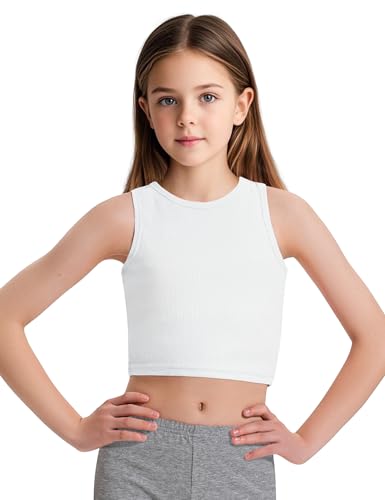 2 Pack Girls Tank Tops Cute Crop Tops for Teen Kids Ribbed Knit Athletic Dance Basic Top Size 5-14 Years2