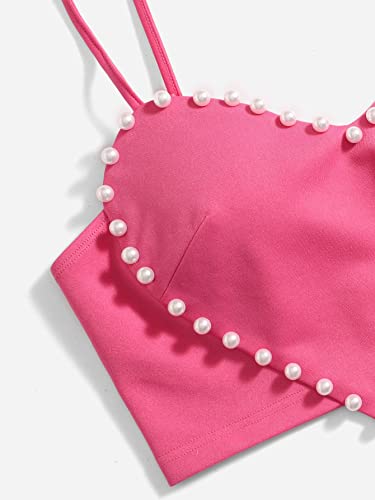 WDIRARA Women's Cami Heart Pearl Crop Top Sparkly Outfits4