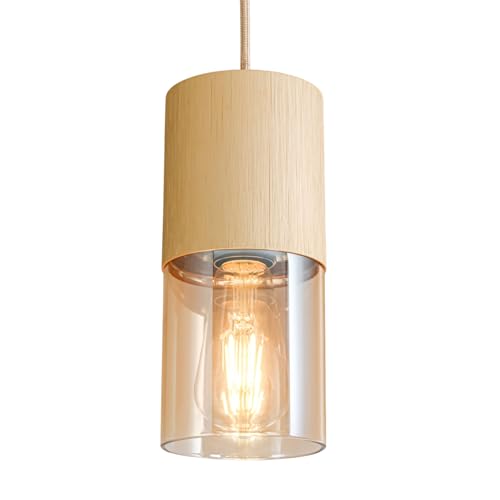 Image of Pendant Light Fixtures, Adjustable Modern Pendant Lights for Kitchen Island, Industrial Amber Glass Pendant Lights for Dining Table Hallway Bedroom Living Room, Gold, 1 Pack