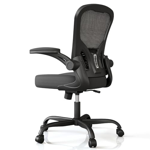 Office Chair, Ergonomic Desk Chairs High Back Mesh Computer Chair with Flip-up Armrests, Comfy Work Chair with Adjustable Lumbar Support, Rolling Swivel Executive Task Chair for Home Office Dark Black