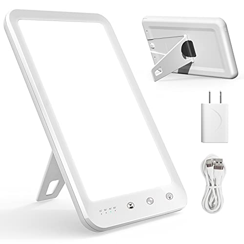 Emibele Light Therapy Lamp, UV-Free 10000 Lux Therapy Light, Sun Lamp with Adjustable Brightness, 4 Timer, Memory Function, 90Â° Rotatable Stand, Touch Control Lamp for Home & Office, White