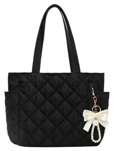 Colloge Tote Bags Laptop Bag Quilted Tote Bag For Women Teacher With Cute Bow Zipper Medium Size for Work Travel