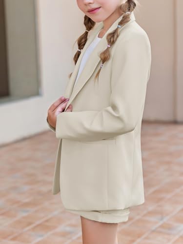 Image of Batermoon Girls 2 Piece Outfits Button Front Long Sleeve Blazer and Short Pants Suit Sets 4-14 Years