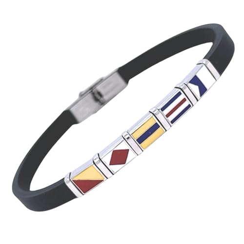🌟 Design Unico: Bracciale da uomo con bandiere nautiche in acciaio inox e caucciù, perfetto per aggiungere un tocco di stile marinario.