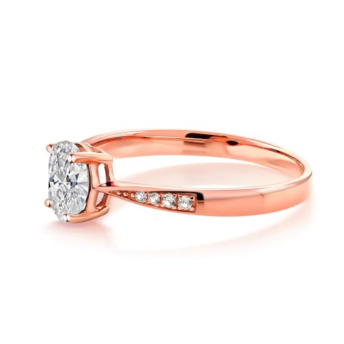 Gem Stone King 10K Rose Gold Gemstone Birthstone and White Diamond Engagement Ring For Women | Oval 7X5MM | Wedding Engagement Anniversary Promise Ring | Sizes 5, 6, 7, 8, 94