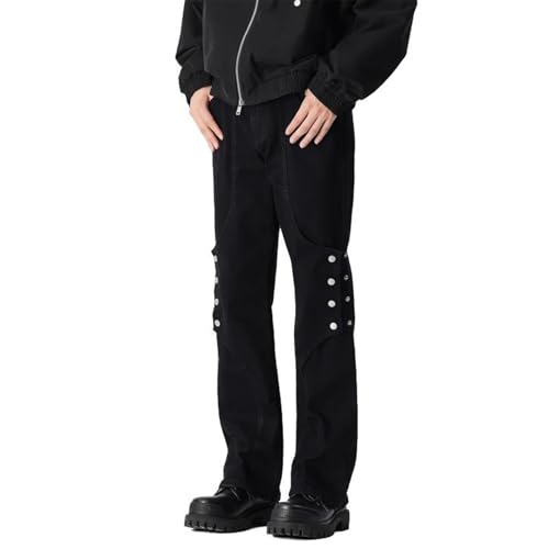 Men's American Retro Yellow Patchwork Denim Jeans3