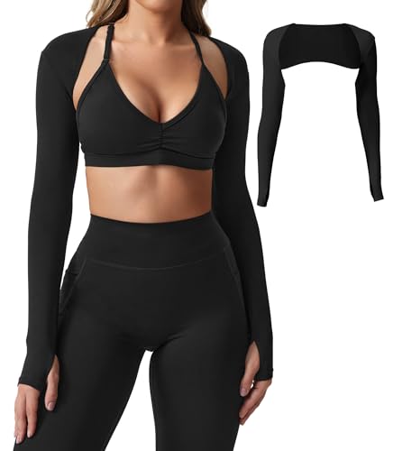YEOREO Women Crop Top Long Sleeve Bolero Open Front Workout Cropped Shirts Sports Shrug
