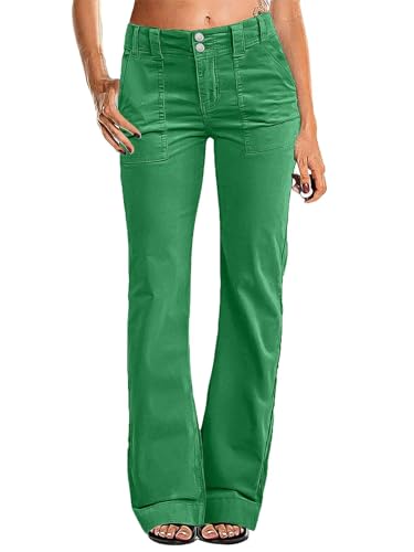 Flamingals Women's Wide Leg Pants for Women Mid Waist Dress Flare Straight Leg Corduroy Pants Workout Jeans Trendy