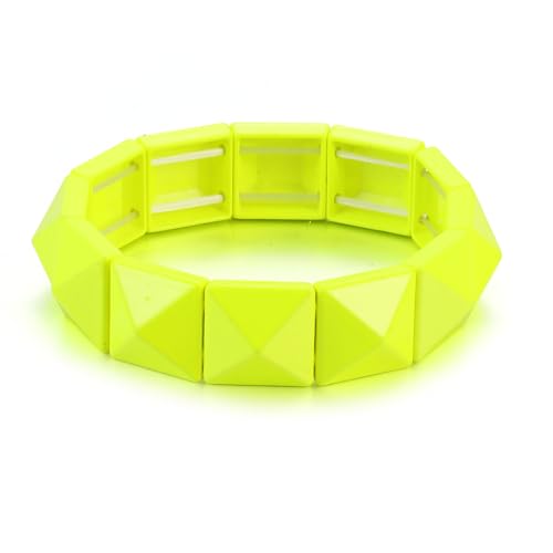 Xanight Gothic Square Pyramid Rivets Spike Elastic Bangle Bracelets,Hip Hop Party Rock Boho Women Wristband,Fashion Stretch Punk Jewelry Neon Colors Optional (Neon Yellow)