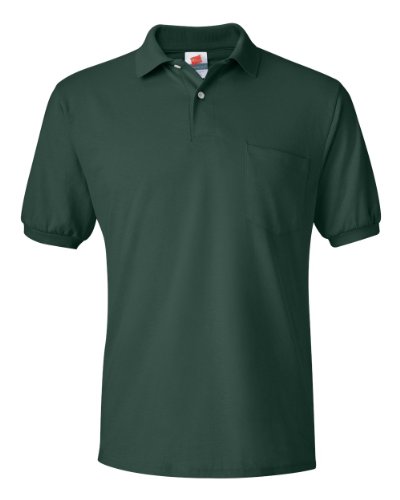 Hanes Men's 5.2 oz Hanes STEDMAN Blended Jersey Pocket Polo, L-Deep Forest