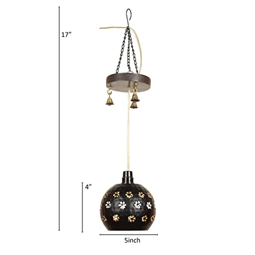 Image of AAKRITI ART CREATIONS Floral Glow Black Handcrafted Metal Pendant Lamp with Mango Wood Rosette for Living Room Ceiling | Hanging Lamp Decor | Ceiling Hanging Lights for Living Room | Fancy Lights for