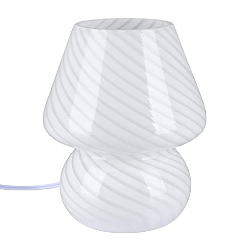 BSOD Vintage Murano Glass Mushroom Table Lamp (Striped White, Warm LED) — view 9