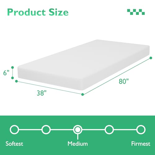 Image of FDW | 6 Inch Twin XL Mattress | Medium Firm | Gel Memory Foam Mattress | White | Bed in a Box, CertiPUR-US Certified | Pressure Relief, Cooling Ventilated Foam | Washable Removable Cover