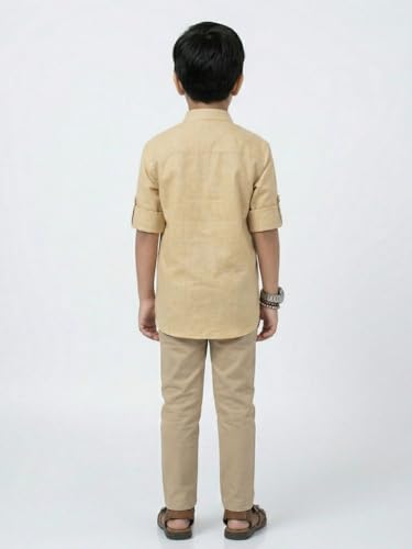 Image of Kids Stylish Solid Style Cotton Mandrain Collar Regular Fit Kurta|| Formal Boys Shirt || Casual Wear Buttoned Kurta for Boys