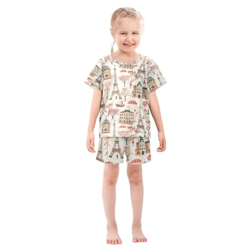 ALAZA Paris Eiffel Tower Castle Tree Pajamas Set Short Sleeve Cotton Sleepwear Summer Pjs 2 Piece 5-14Y3