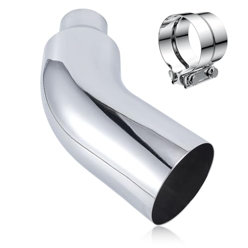 5 to 8 Diesel Exhaust Tip Elbow - Chrome Turndown Tip with Clamp 23 Long for Pickup Trucks & Cars