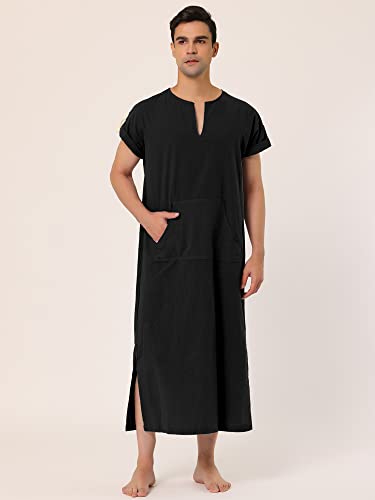 Lars Amadeus Men's Nightshirt Short Sleeves Cotton Sleep Shirt V-Neck Side Split Long Gown2