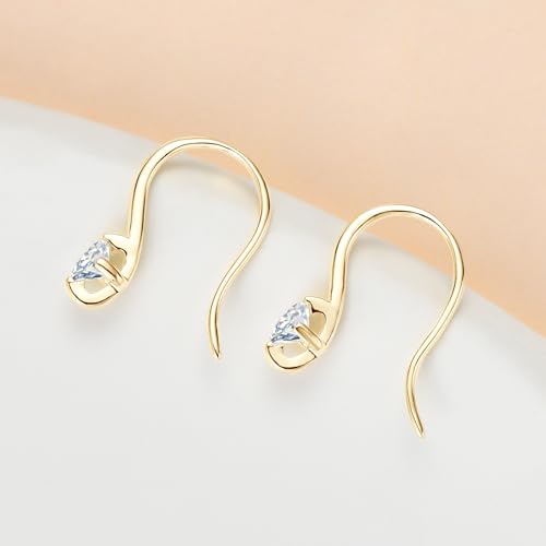 AINUOSHI French Wire Small Hook Earrings, Dainty Danle Drop Solitaire Moissanite Earrings For Women, Sterling Silver 18k White Gold Plated Pull Through Earrings Lab-created Diamond 0.30cttw3