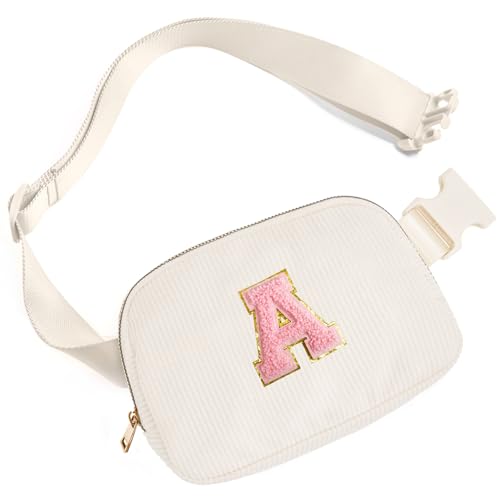 Image of Gitus Gifts for Teen Girls 10-12 12-14 14-16 16-18 Birthday Gifts for Girls Women Sister Teacher Initial Belt Bag Fanny Pack Crossbody Bags for Teen Girl Gifts Trendy Stuff Travel Essentials (Ivory-A)