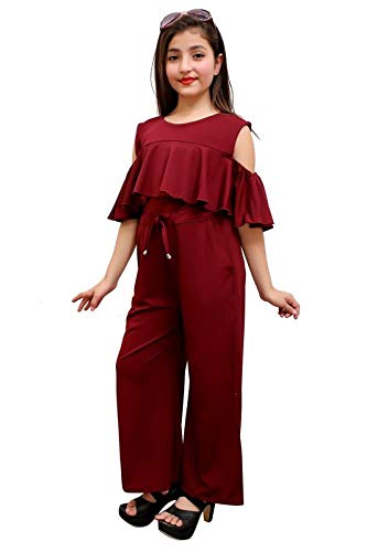 FELLAMO Girl's Poly Cotton Regular Fit Shoulder Dzn Jumpsuit (Maroon, 11-12 Years) 2