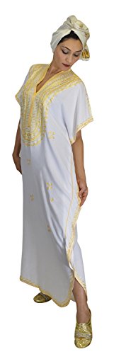 Women Handmade One Size Breathable Cotton with Gold Hand Embroidery Long Length White3
