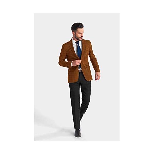 Elina fashion Men's Plaid Checked Cotton Blazer 2 Button Jacket Regular Long Sleeve Daily Fit Suit Business Lightweight Casual Sport Coat, Brown, XX-Large - Image 6