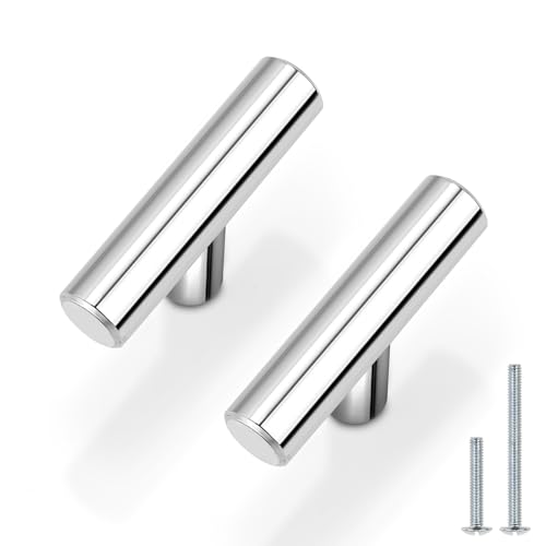 Image of Probrico 12 Pack Polished Chrome Single Hole Cabinet Knobs, Round Bar Kitchen Cabinet Handles Stainless Steel Cabinet Hardware for Kitchen Bathroom