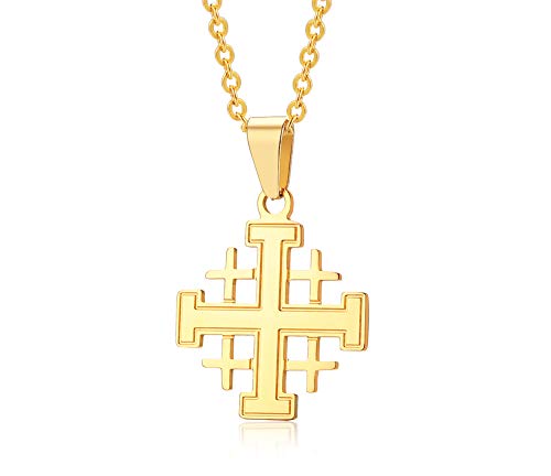 Hisatan Stainless Steel Jerusalem Crusaders Knights Templar Cross Pendant Necklace for Men Women,Free 24
