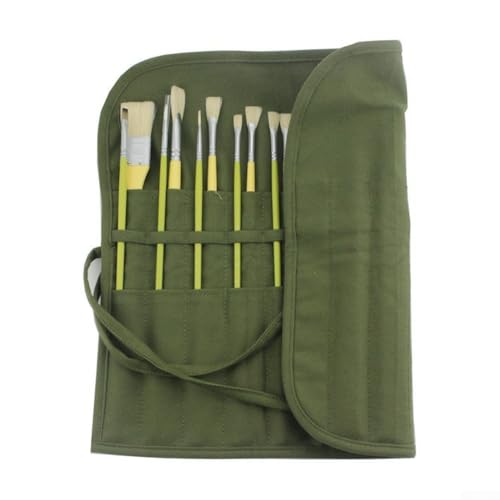 Bolsa de armazenamento de tela com compartimentos para pincéis de aquarela e guache pincel de caligrafia, bolsa de lápis de rolo verde exército