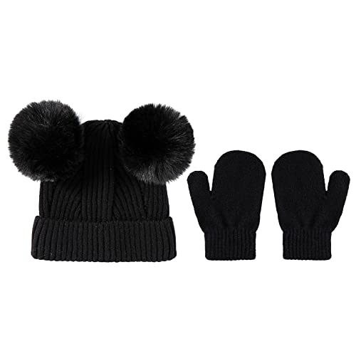 Generisch | 2025 Niños Gorro de Punto Cálido Suave Gorro de Invierno para Niños Guantes de Punto Sólidos Bebé Turbante Niña 1 Año, Negro , talla única