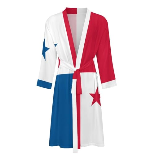 Flag of Panama Casual Robes Bathrobe for Women Men V-Neck Loungewear Lightweight Soft Sleepwear Spa Pool4