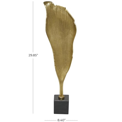 Estatua decorativa de hoja abstracta en aluminio dorado con base de mármol miniatura 3