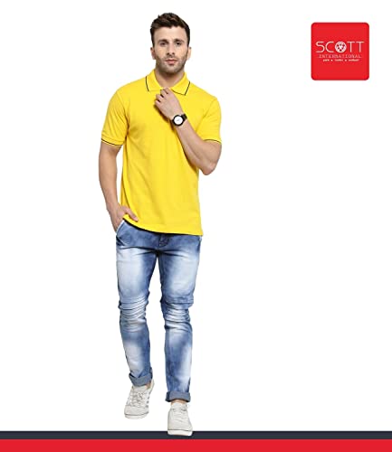 Image of Scott International Men's Regular Fit Organic Cotton Polo T-Shirt (Yellow with Black, 2XL)