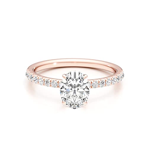 1/4 Carat Lab Grown Diamond and 2 1/3 Carat Oval Cut Moissanite Engagement Ring for Women in 14k White or Rose Gold (G-H, VS, cttw) Anniversary Promise Ring Size 5.5 to 7