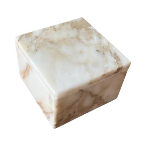 StonePlus Natural Marble Ring Jewelry Box Cotton Swab Storage Box with Lid Storage Box (Calacatta Gold) Cover