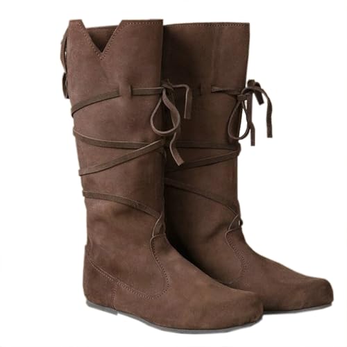 Women‘s Renaissance Boots Medieval Cosplay Halloween Vintage Stage Pirate Viking Tied Boots Shoes