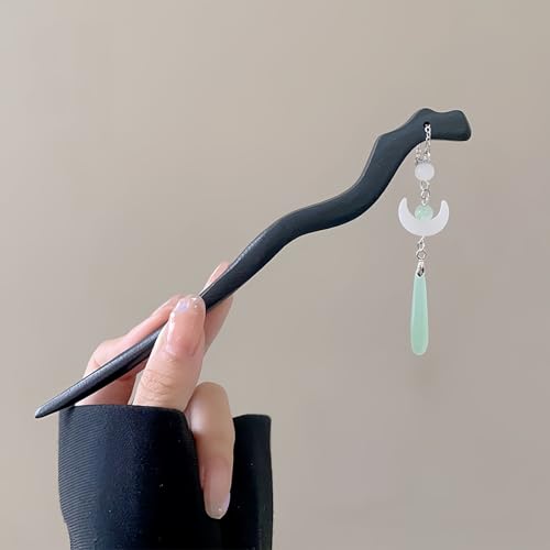 Morimi 簪 一本 木製 17cm 花 簪 和風 髪飾り レディース 一本簪 紺碧の石 成人式 振袖 和装アクセサリー 花 手作り簪 シンプル プレゼント (A31)